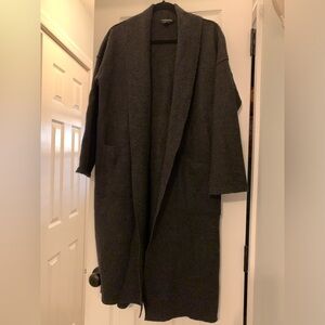 Eileen Fisher Long Line Wool Open Front Sweater Cardigan Coat Charcoal PP 2P-4P